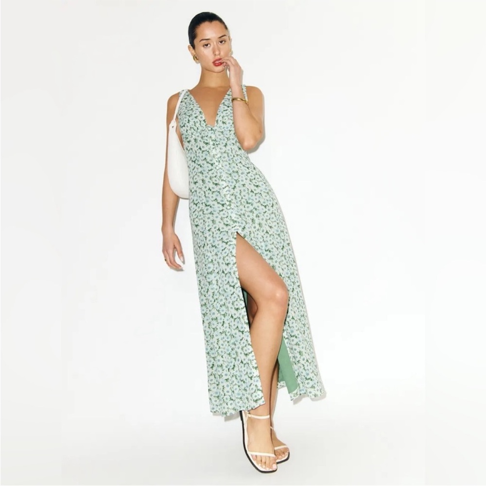 NEW Reformation Ceara Midi Dress Daisy Meadow Green Floral | US 6 UK 10